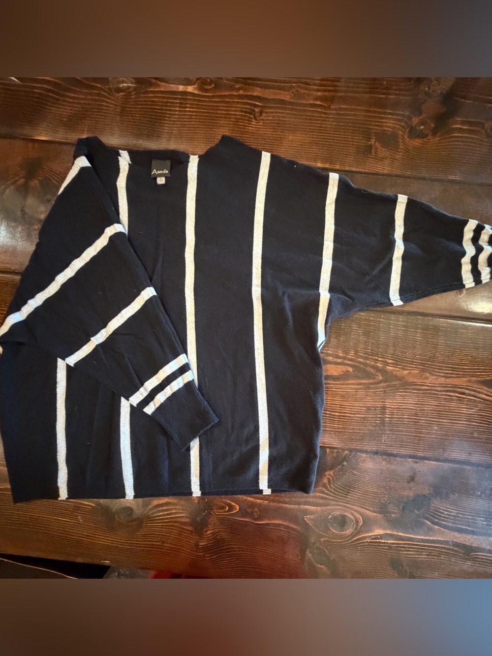 Aaeda Black Long-Sleeve Sweater with White Stripes